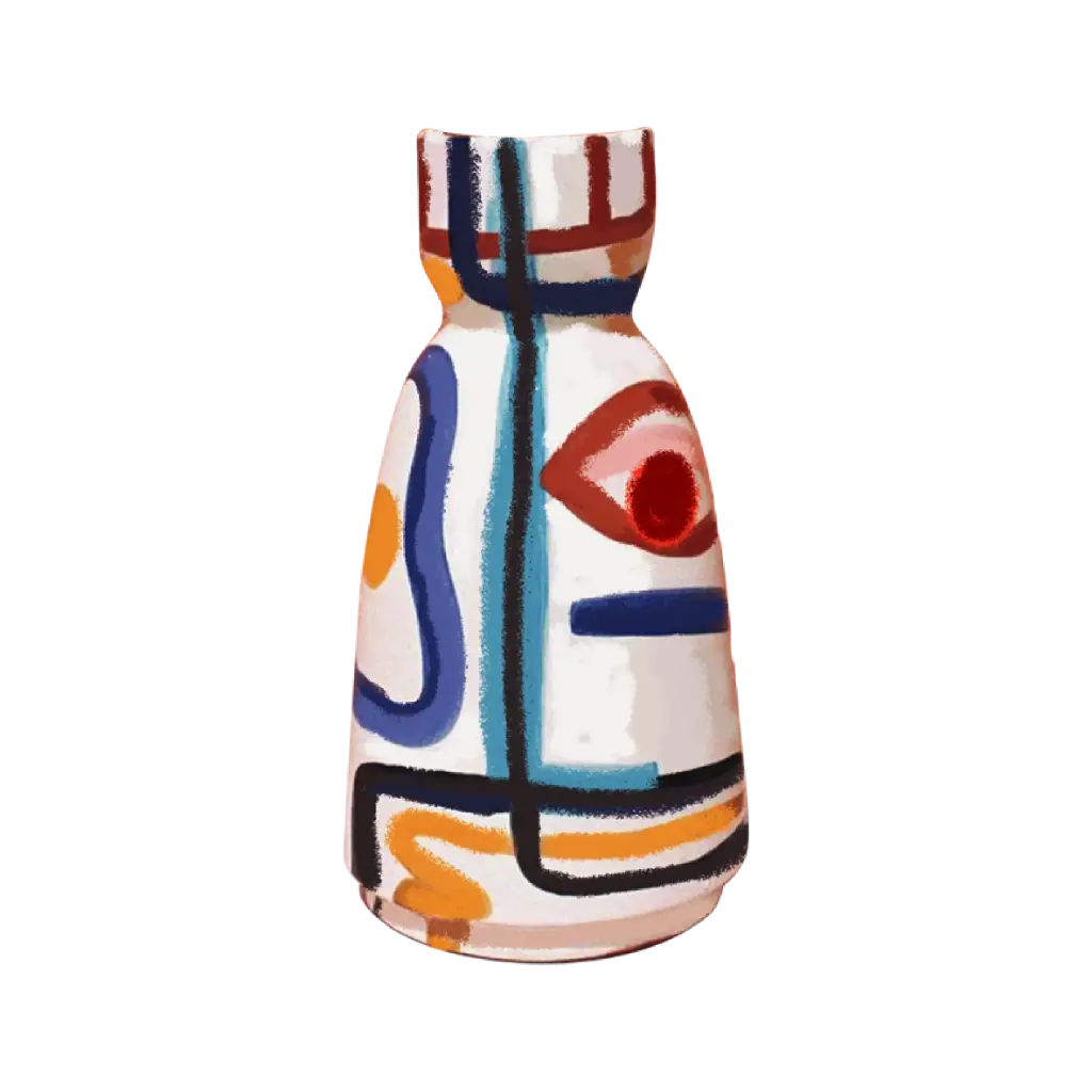 Vase Ceramic White Red Blue: Sticker                                                        