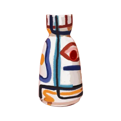 Vase Ceramic White Red Blue: Sticker                                                        